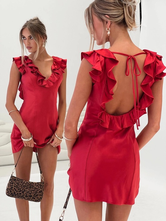 Princess Polly Dresses & Skirts - Princess Polly - Butacup Frill Mini Dress Red size 4 NWT